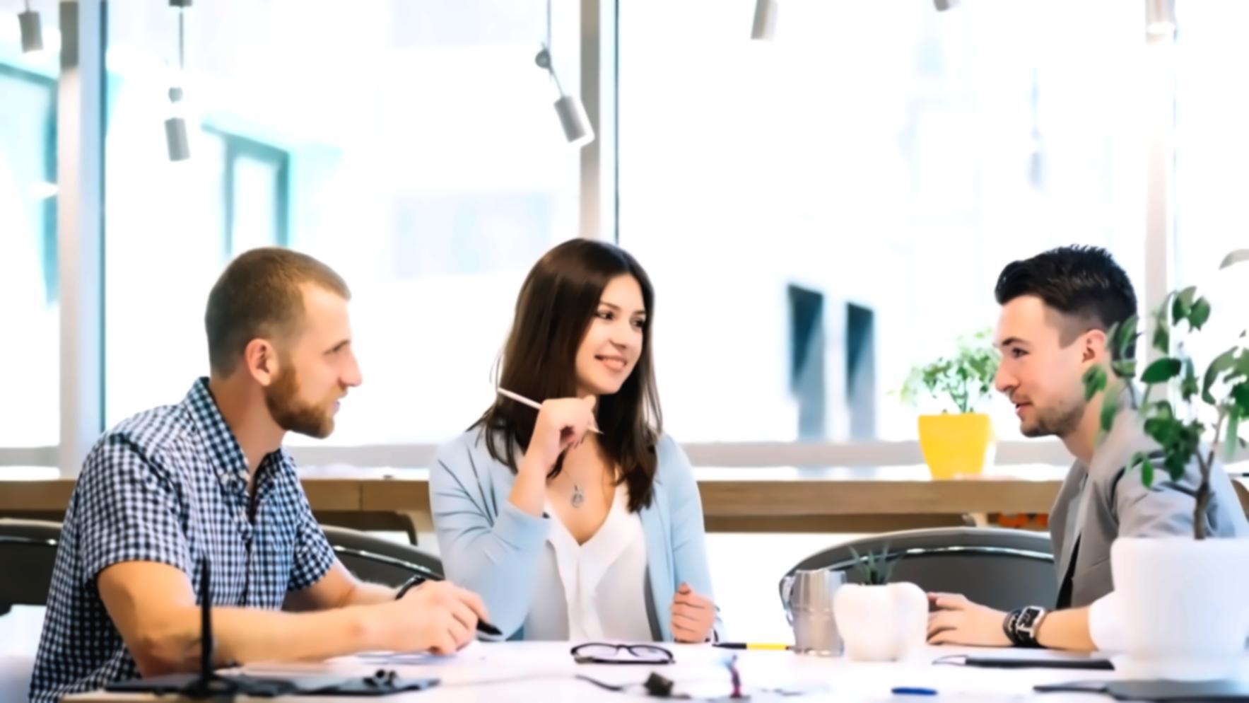 Gruppe von Lernenden diskutiert gemeinsam Trading-Strategien an einem Tisch